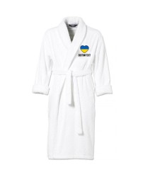 Ukraine Flag Heart Shape Embroidery Logo with Custom Text Embroidered Bathrobes